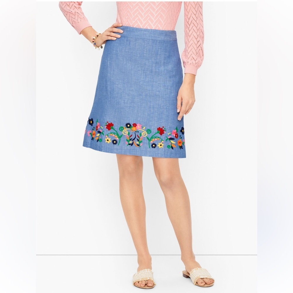 Talbots Embroidered Linen A-Line Skirt Size 8 - Picture 2 of 11